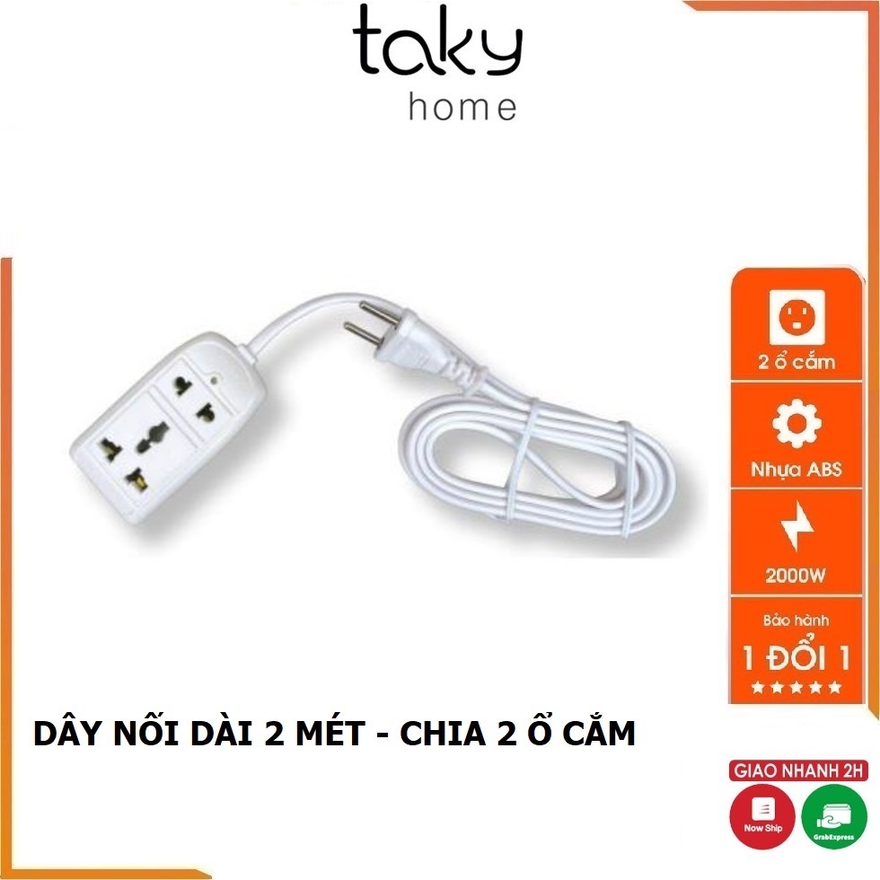 Ổ Cắm Điện Liền Dây Nối Dài 2 m, Cắm 2 Lỗ 2 Chạc Và 3 Chạc, An Toàn, Tiện Dụng Trong Gia Đình. TakyHome 8608