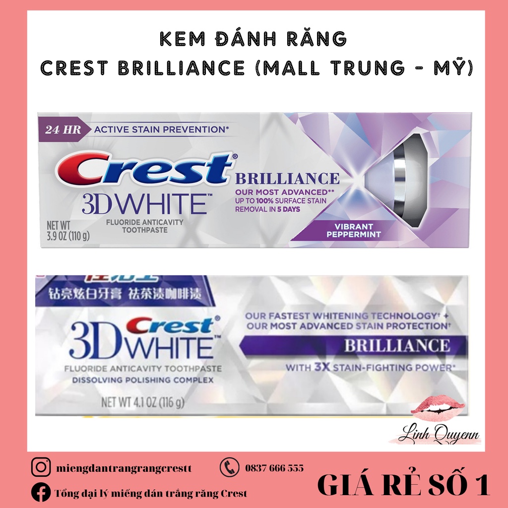 Kem đánh răng Crest 3D White Brilliance (Mall Trung -Mỹ) - Tẩy trắng răng