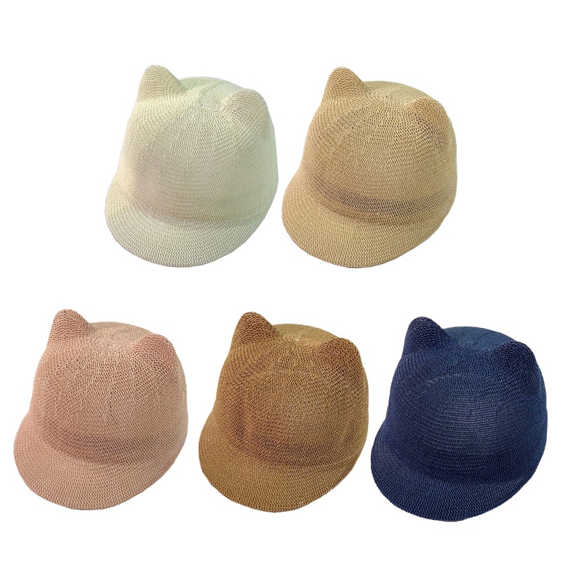 Nón Lưỡi Trai Che Nắng Mùa Hè Bằng Sợi Rơm Phối Lưới Gắn Tai Dễ Thương Cho Bé Trai Và Gái