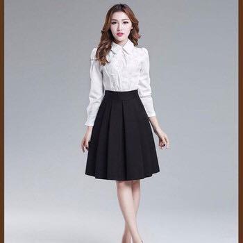 Chân váy xếp ly to dáng lỡ