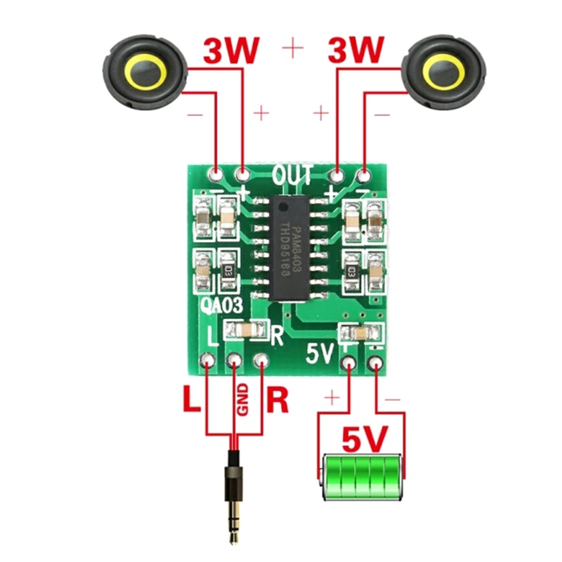 Bảng mạch khuếch đại âm thanh kỹ thuật số hai kênh PAM8403 3W+3W 5V