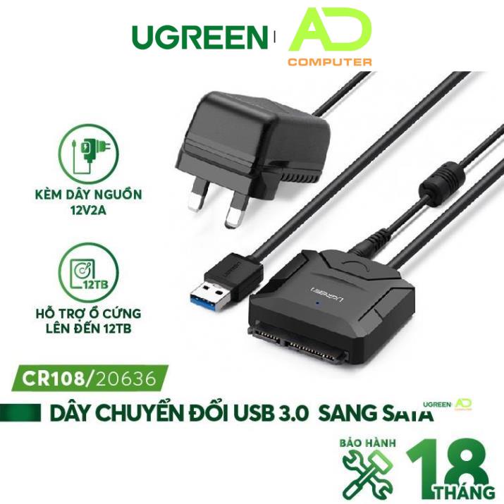 Dây chuyển đổi USB 3.0 sang SATA kèm dây nguồn 12V2A dài 50CM UGREEN CR108 ( 20231 cũ) 20611 20636