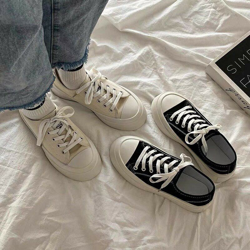 Giày thể thao nữ CVS 2 màu đen trắng đế bánh mì