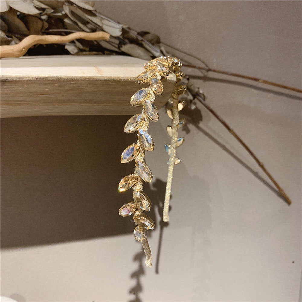 Băng Đô Cài Tóc Hình Lá Ô Liu Đính Kim Cương Pha Lê Thanh Lịch Thời Trang Phổ