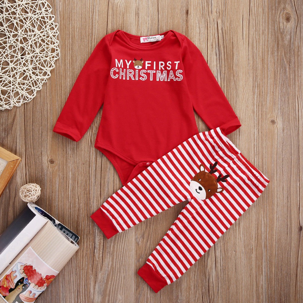 2PCS Newborn Baby Boys Girls Unisex Set Xmas Outfits Clothes