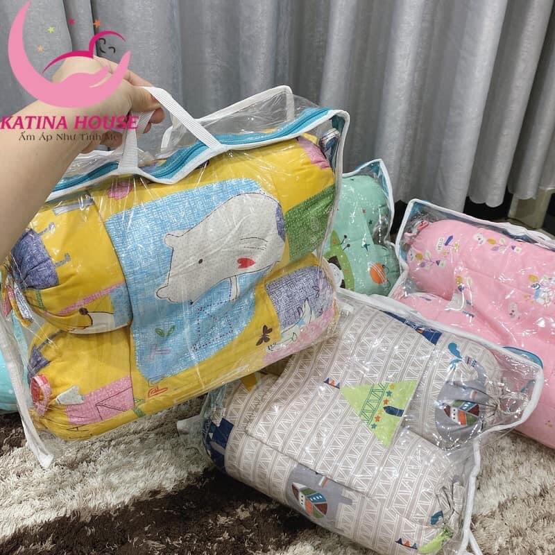 Bộ gối chặn cho trẻ sơ sinh lông vũ vải Cotton Satin Hàn Quốc siêu chất lượng