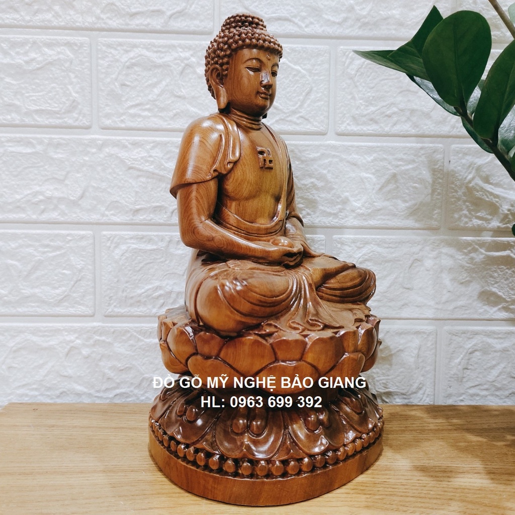 Tượng phật a di đà gỗ bách thơm cao 30 ngang 15 sâu 15 cm