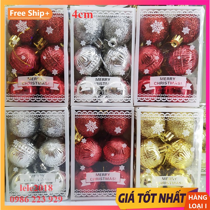 Set 12 quả châu 4cm hoa văn cao cấp trang trí Noel giáng sinh