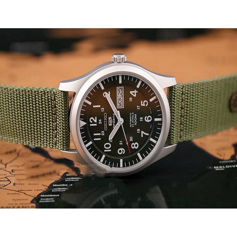 Đồng hồ nam chính hãng Seiko 5 Quân Đội SNZG09K1S dây dù, mặt kính Hardlex Crystal -BẢO HÀNH 60 THÁNG