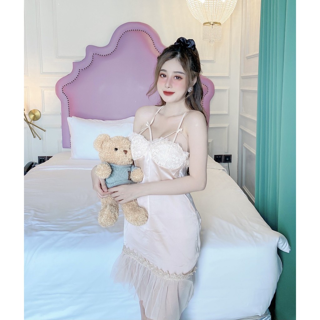 Váy ngủ chất lụa mịn mát kèm quần ngắn, kiểu dáng gợi cảm cho phái nữ, phom dưới 52kg- tùy chiều cao | BigBuy360 - bigbuy360.vn