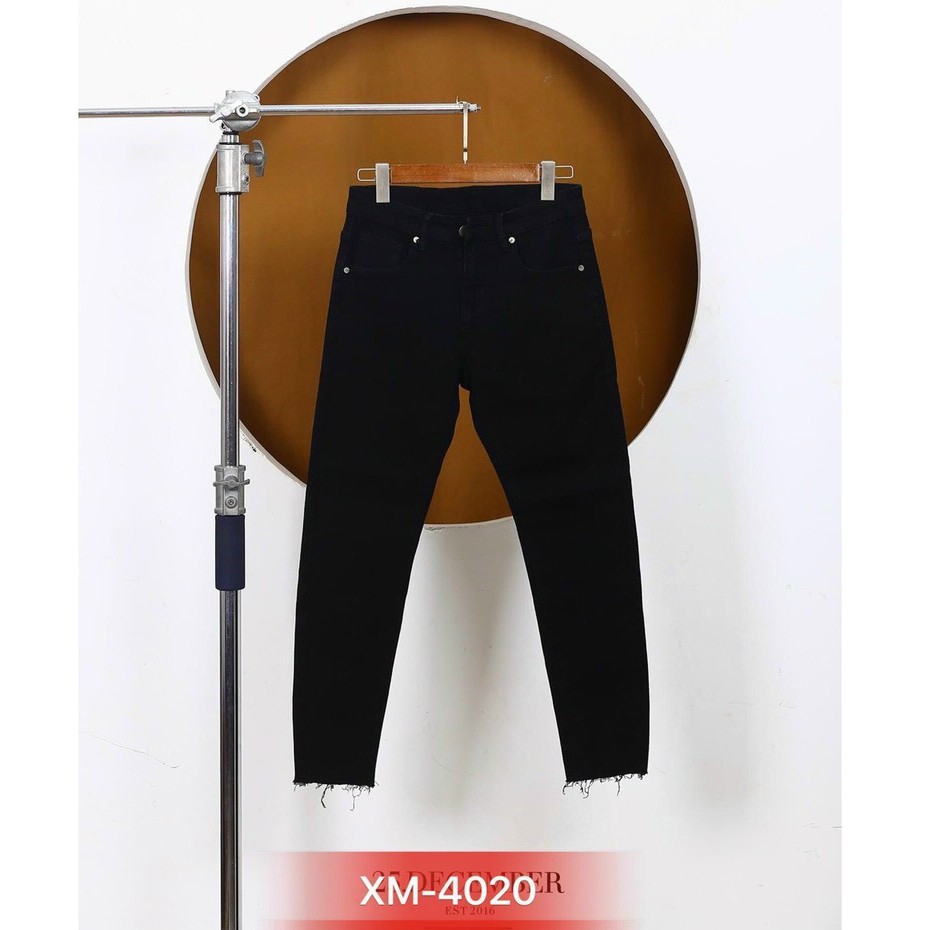 Quần jean nam cao cấp co giãn đen trơn rách lai phong cách m4020