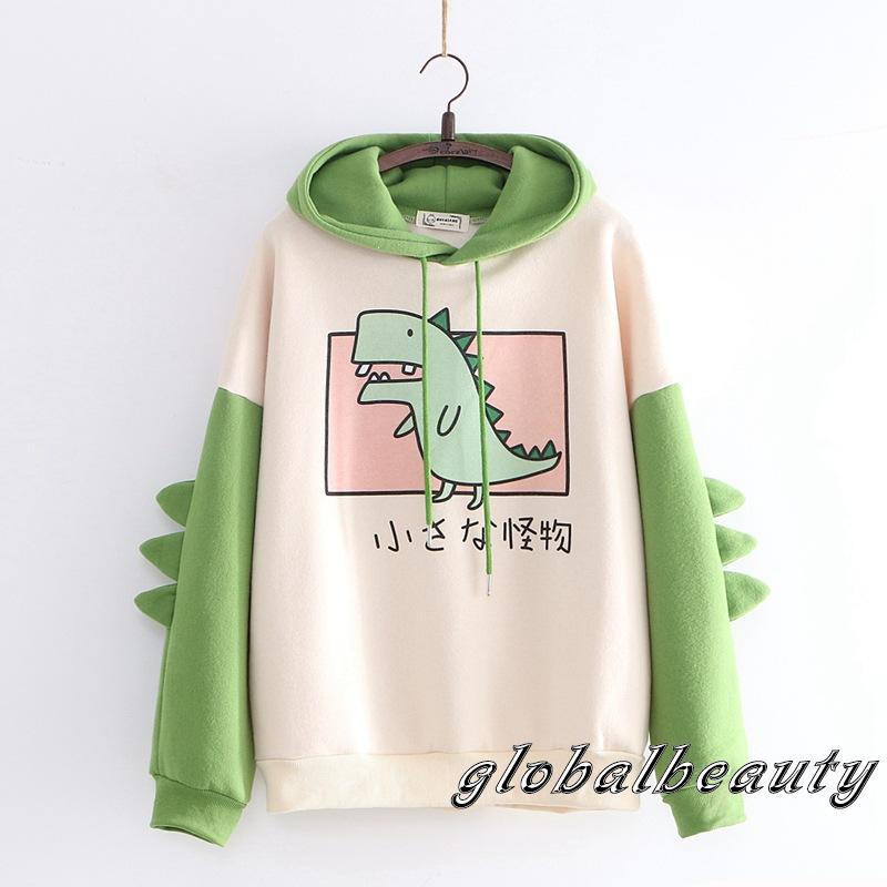 Áo hoodie tay dài in hình khủng long thời trang cho nữ