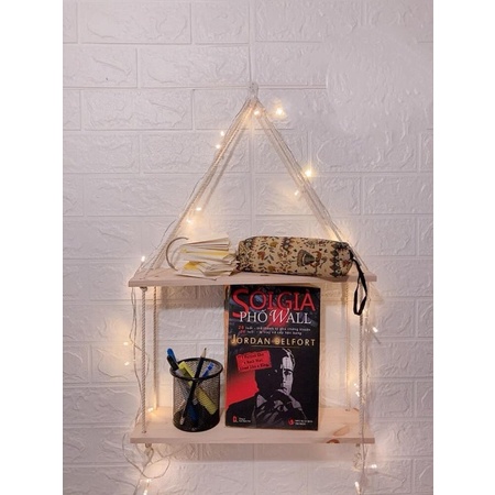 Kệ gỗ treo tường decor trang trí có dây phong cách retro