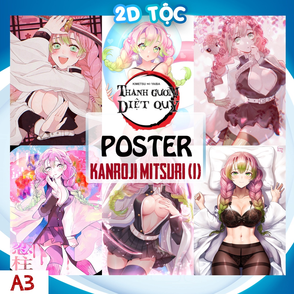 Tranh poster A3 Kanroji Mitsuri  Anime Manga Kimetsu No Yaiba chất liệu giấy cao cấp - 2D Tộc Shop