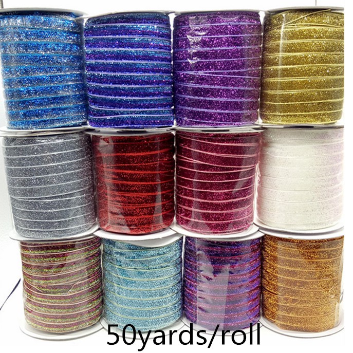 5 /50yards 3/8&quot;(10mm) Cuộn Dây Ruy Băng Nhung Kim Tuyến Thắt Nơ Gói Quà Giáng Sinh