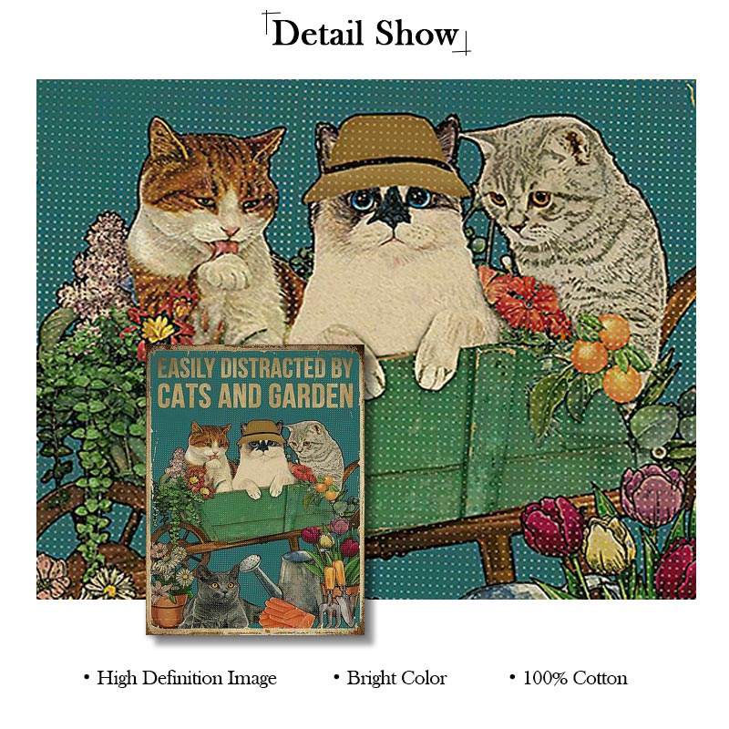 Tranh Vải Bạt Treo Tường In Hình Mèo Đen / Cà Phê / Đọc Sách Kiểu Vintage Trang Trí Nhà Cửa