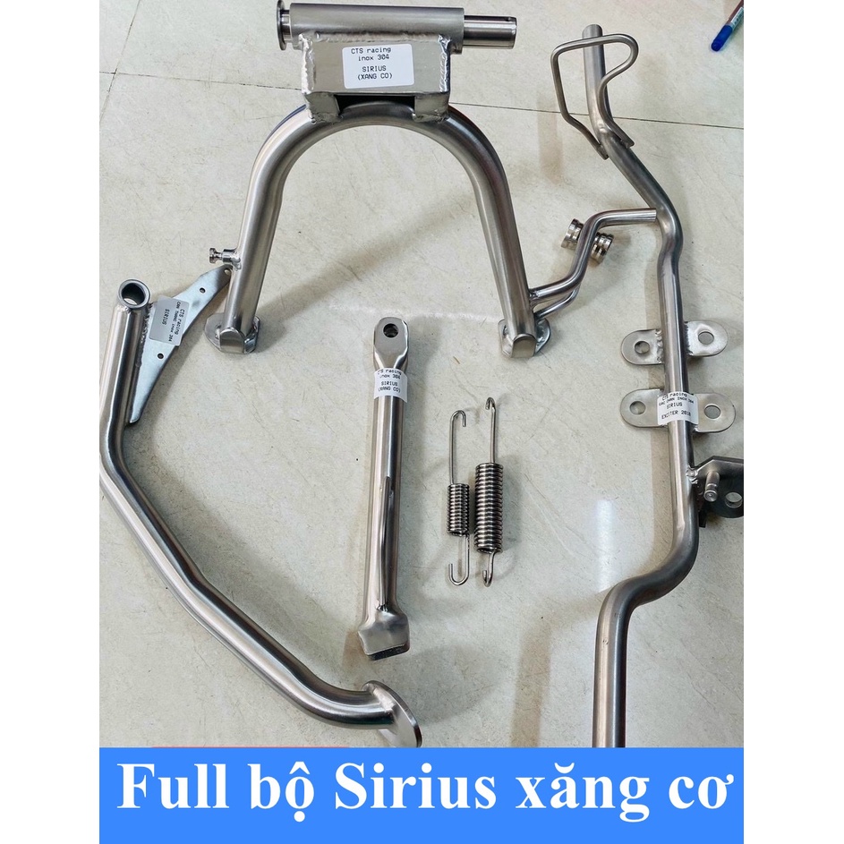 Full bộ Inox 304 Sirius : Gác máy, chống đứng, chống nghiêng, đạp thắng kèm 2 lò xo