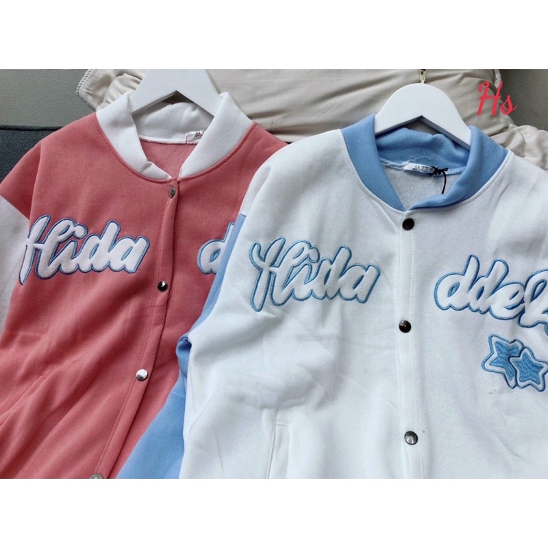 Áo khoác bomẻ jacket thêu ngôi sao phối tay trắng HS