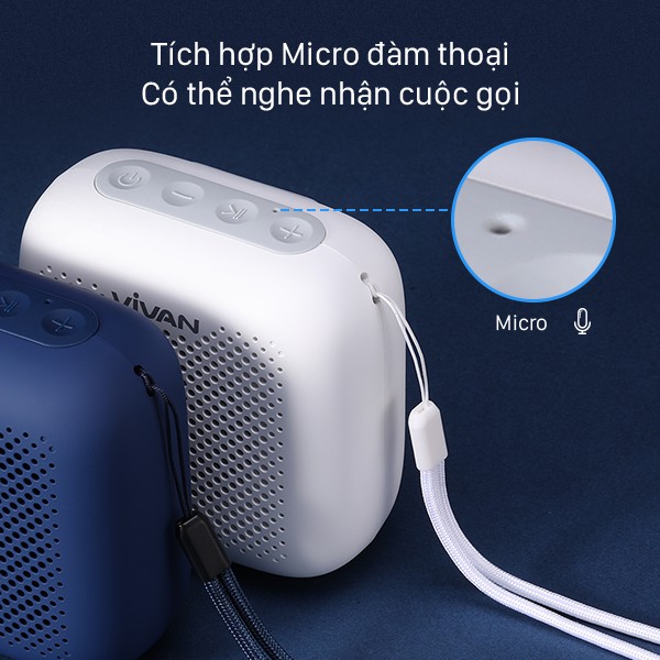 Loa Bluetooth mini Vivan VS1 chống nước chuẩn IPX5 an toàn sử dụng, Bluetooth 5.0 công suất 5W, âm thanh trung thực