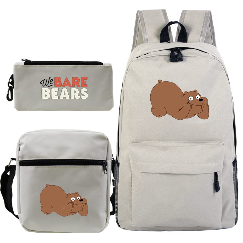 Set balo học sinh kèm bóp viết và túi đựng hộp cơm in hình We Bare Bears