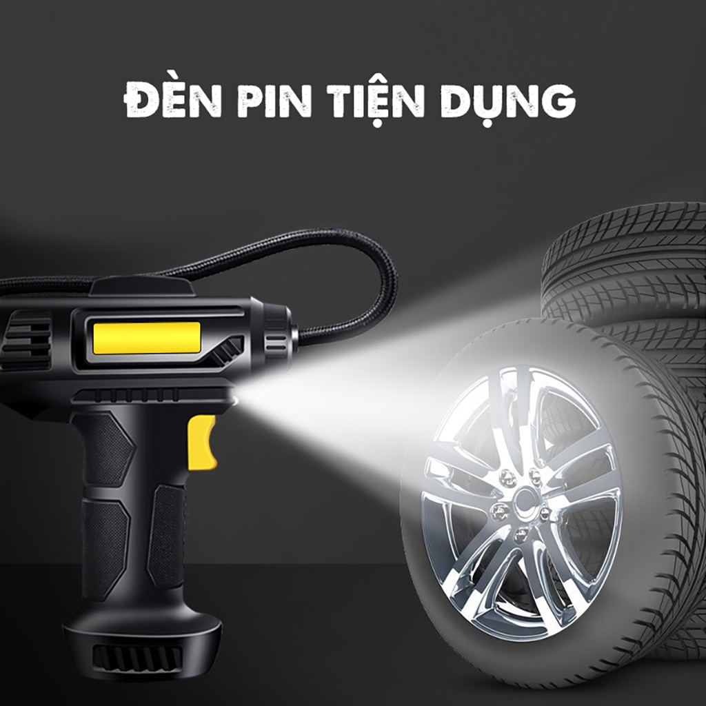 Máy Bơm Lốp Ô Tô Xe Máy Mini Dùng Pin Cầm Tay Thông Minh Tự Động Ngắt Theo Áp Suất Cài Đặt (phiên bản mới 2022)