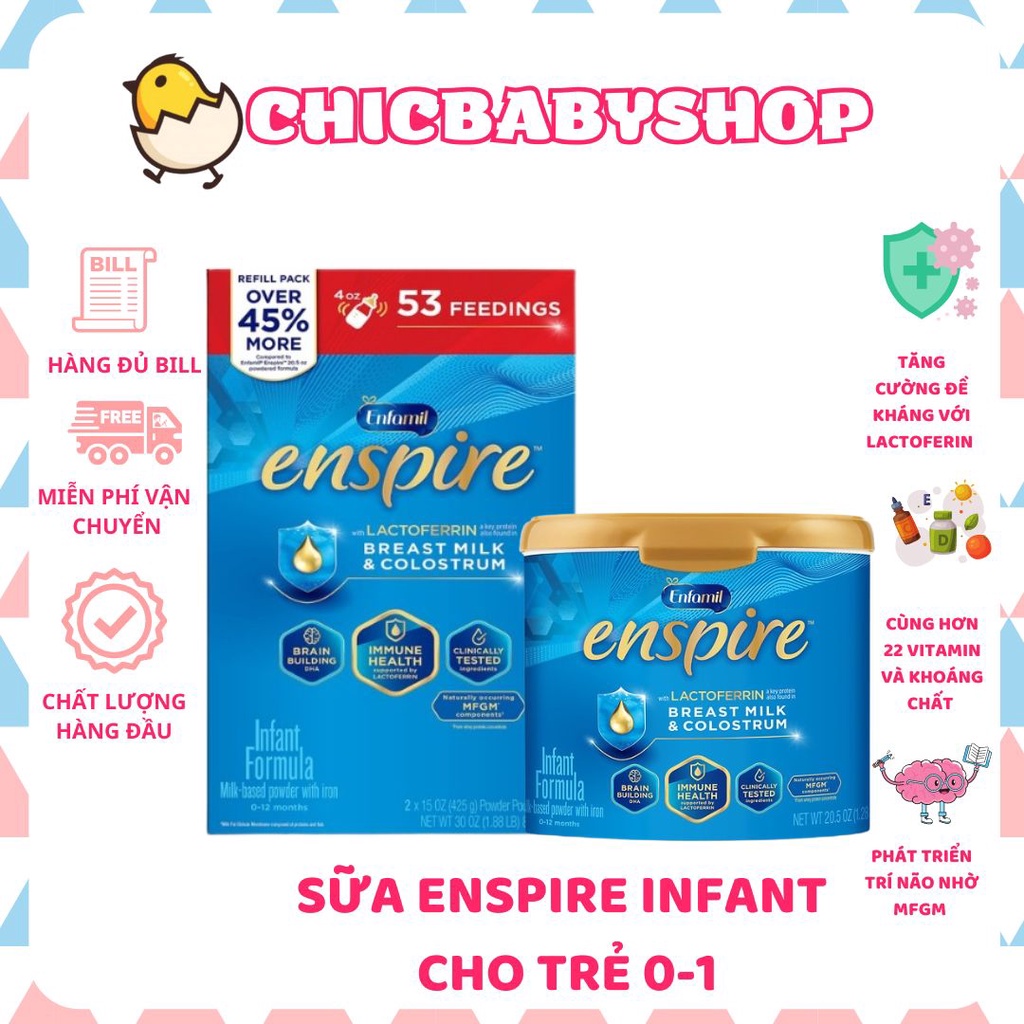 Date 02.2024 Sữa bột Enfamil Enspire Infant Formula 581 & 850 gram Mỹ mẫu mới