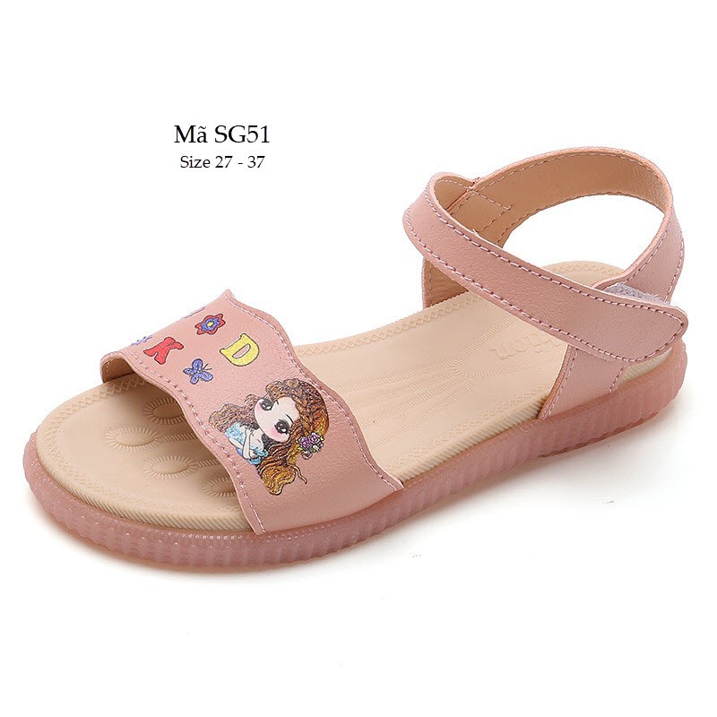 Giày sandal bé gái dép quai hậu kiểu dán màu hồng họa tiết công chúa dễ thương phù hợp cho trẻ em 3 -12 tuổi đi học SG51