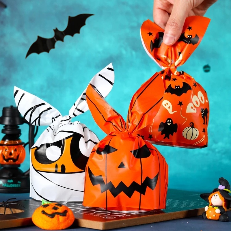 Set 50 Túi Đựng Kẹo Bằng Nhựa Họa Tiết Halloween Đáng Yêu