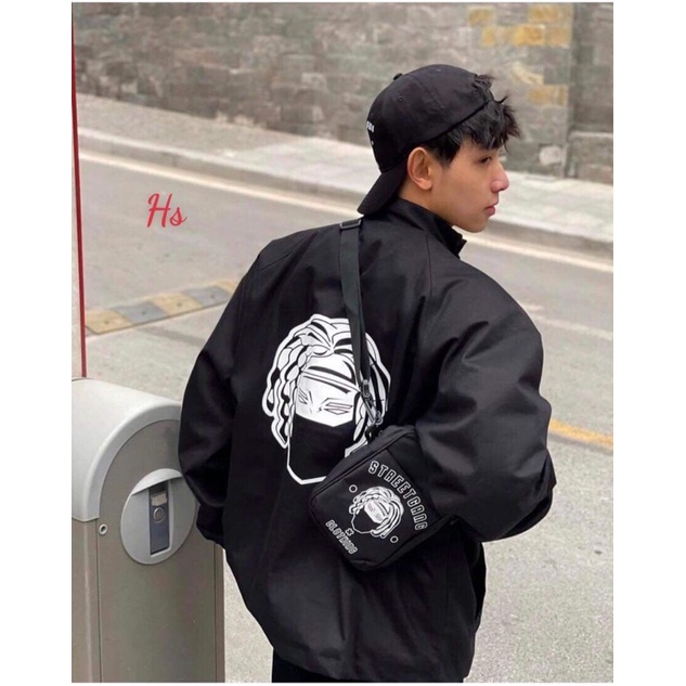 áo khoác gió dù cổ trụ street gang đeo khẩu trang