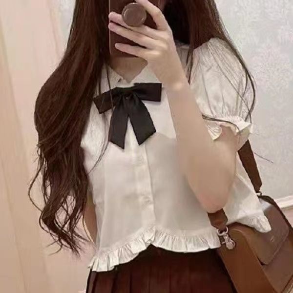 Áo Sơ Mi Tay Phồng Ngắn Kiểu Nhật Bản Thiết Kế Ngọt Ngào Cho Nữ Sinh