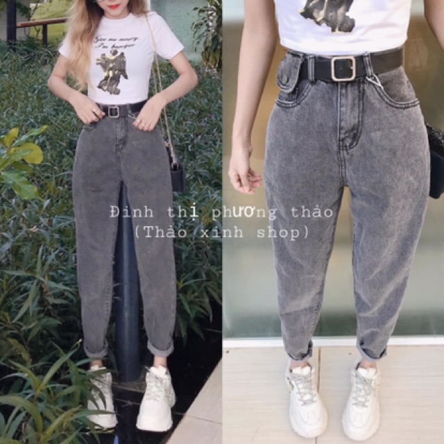 Quần jeans nữ baggy túi nắp lưng cao vải đẹp Bingshop | WebRaoVat - webraovat.net.vn