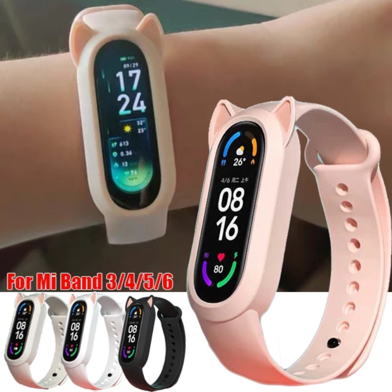 Dây Đeo Cổ Tay Bằng Silicone Hình Mèo Hoạt Hình Cho Xiaomi Mi Band 3/4/5/6