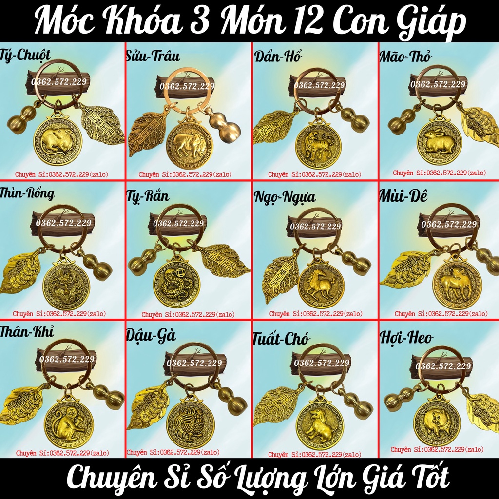Móc khóa 12 con giáp bằng đồng đẹp lung linh phù hợp với mọi lứa tuổi