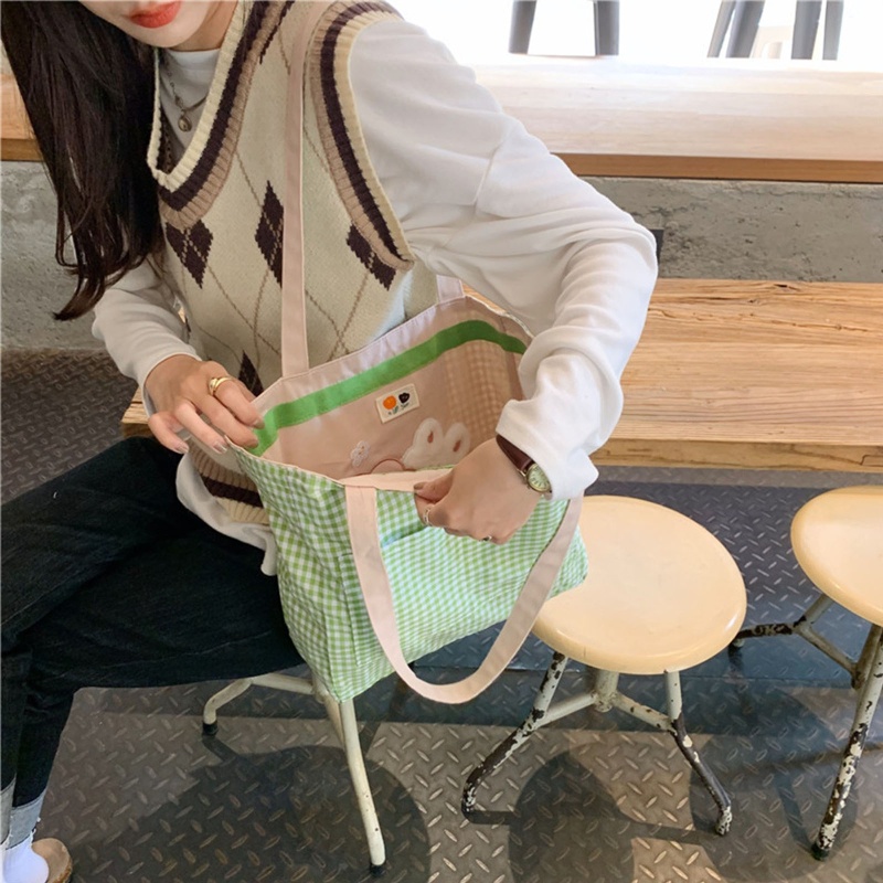 Youyo Túi Xách Mua Sắm Đeo Vai Bằng Cotton Thêu Hình Gấu Nhật Bản Cho Nữ