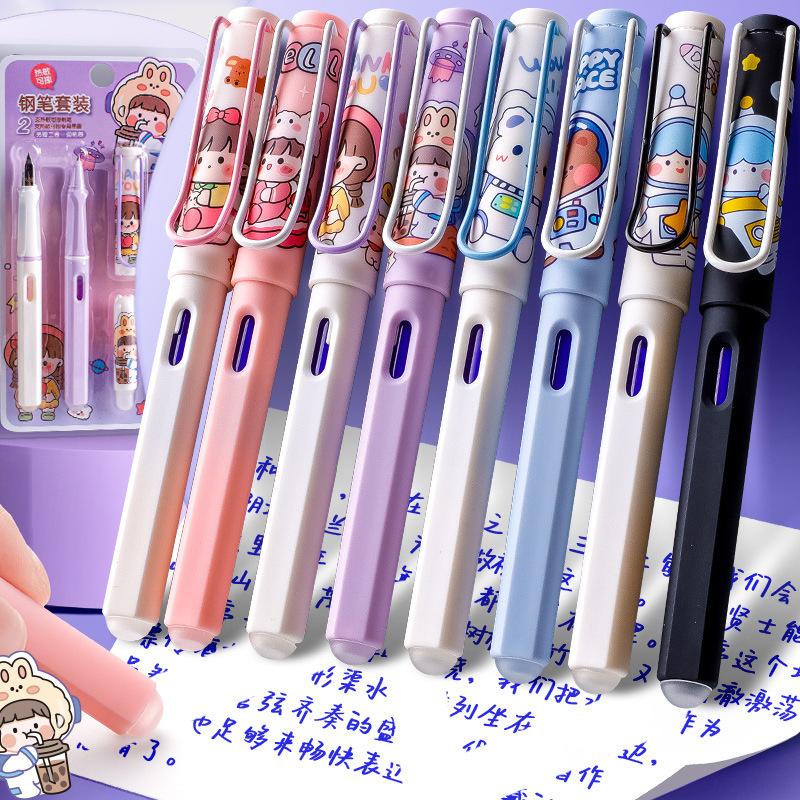 Bút máy xoá được vỉ bộ 2 cây vỏ nhựa viết êm tay tặng kèm 2 ống mực xanh