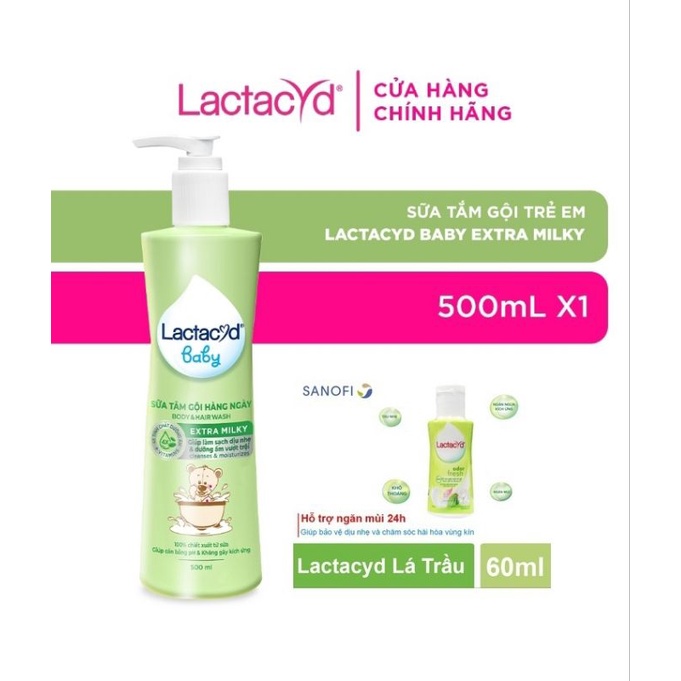 Sữa tắm gội trẻ em lactacyd milky 500ml