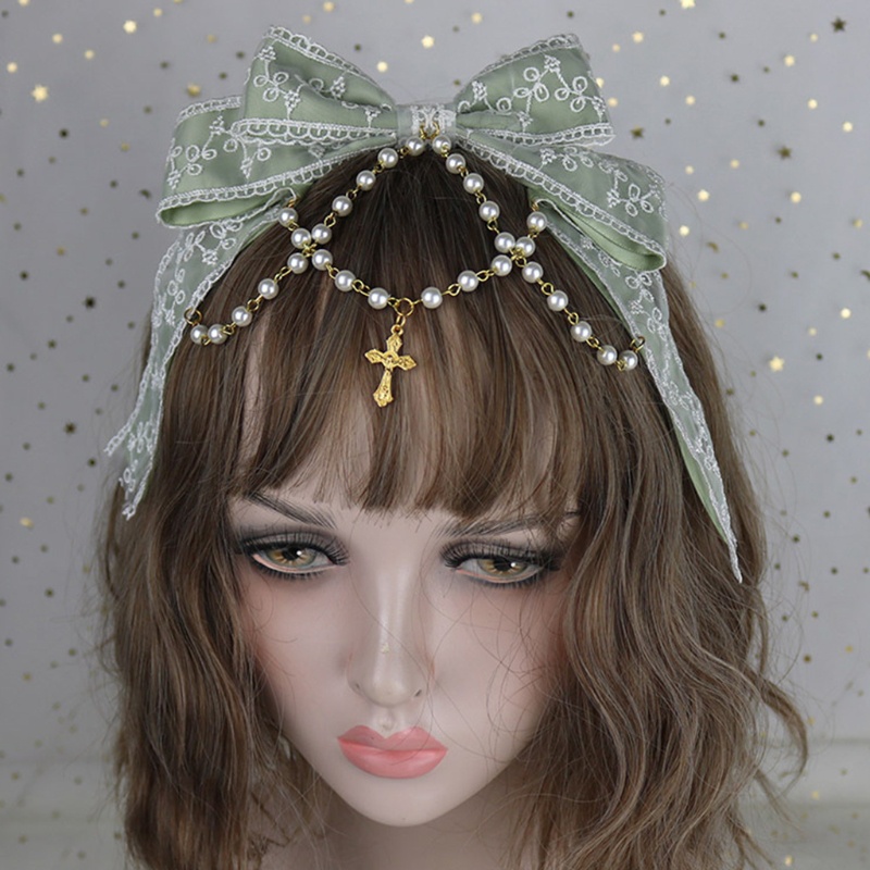 Băng Đô Ren Nhiều Lớp Đính Ngọc Trai Phong Cách Lolita