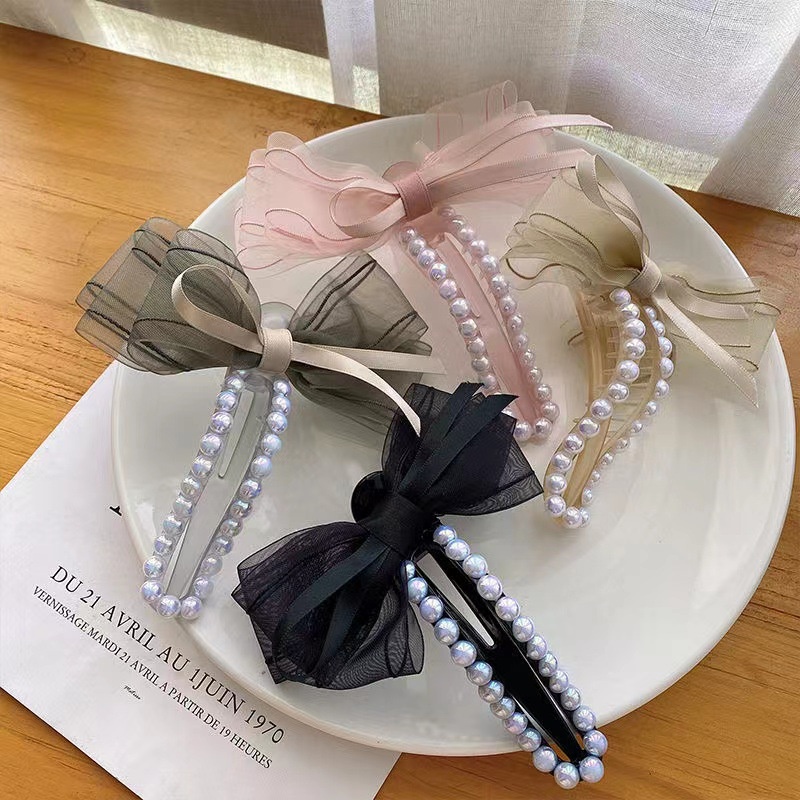 Kẹp Tóc Hình Nơ Đính Ngọc Trai Nhân Tạo Thời Trang Mùa Hè 2022