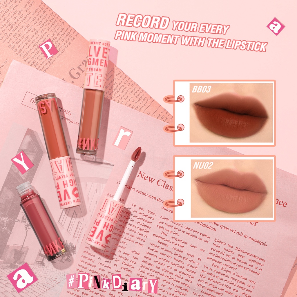 Bộ 6 món mỹ phẩm trang điểm PINKFLASH gồm son môi nhung bảng phấn mắt bút kẻ mắt mascara mút trang điểm