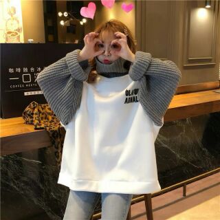 Áo nỉ Oversize phối tay len cao cổ