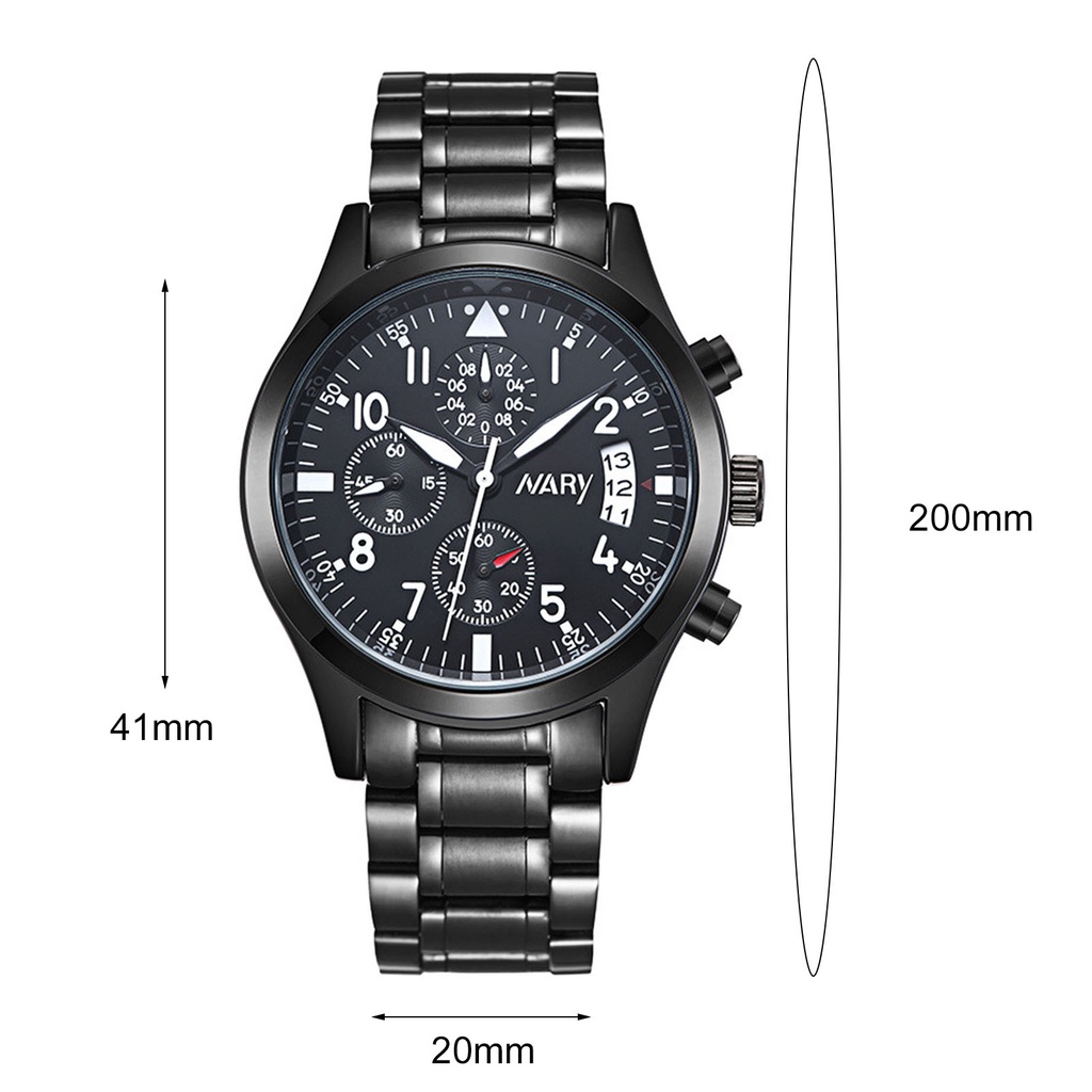 MACmk NARY Round Dial Accurate Alloy Steel Belt Luminous 3 Decorative Dial Life Waterproof Men Watch Quartz Wristwatch