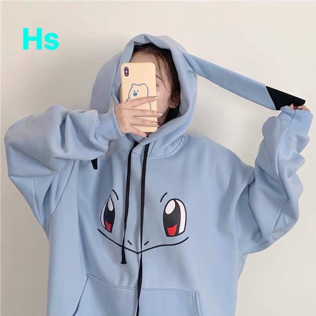 Áo hoodie mặt thú mũ tai dài phối đen HSU1119