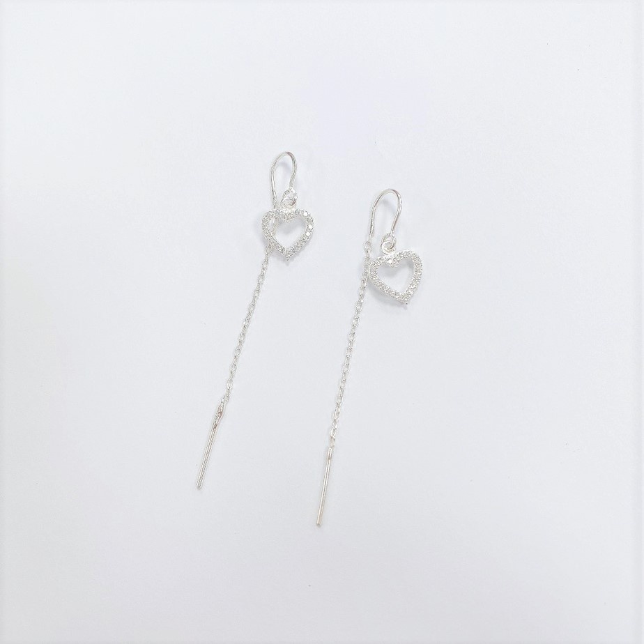 Khuyên tai bạc hình trái tim kiểu thả sang trọng nữ tính
