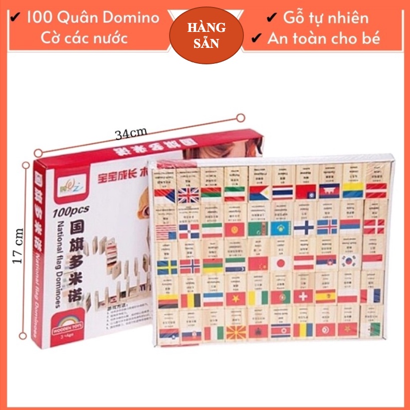 Bộ DOMINO cờ các quốc gia bằng gỗ sồi đẹp 100 thanh