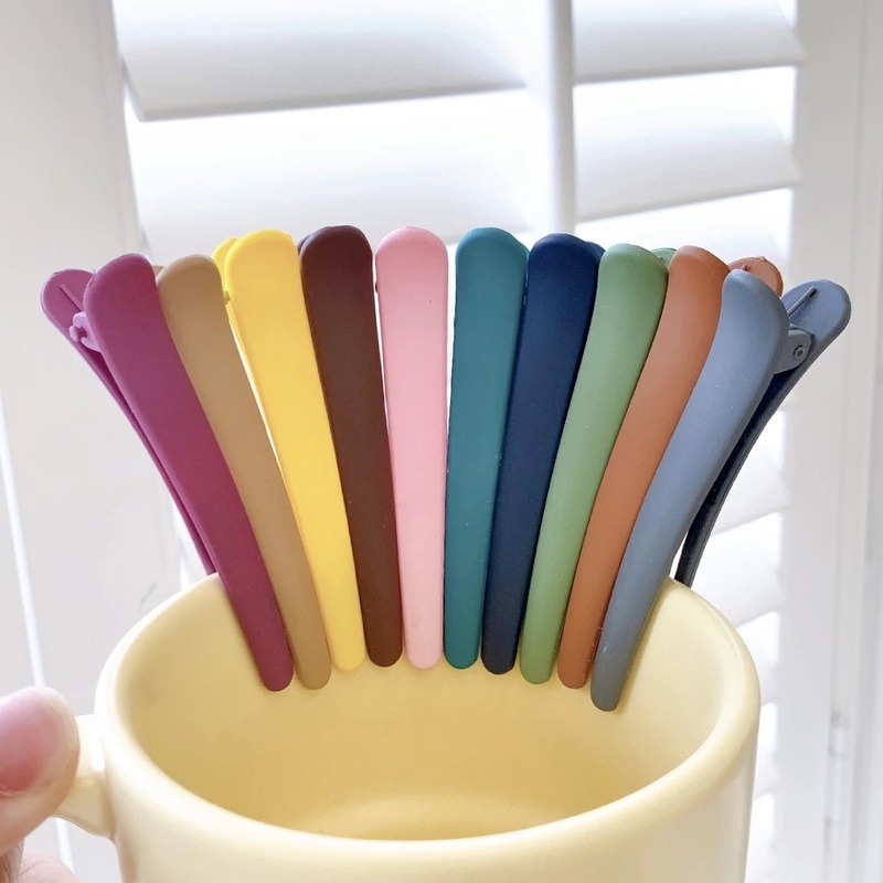 Kẹp Tóc Mỏ Vịt Bằng Nhựa Màu Trơn Dạng Nhám Kích Thước Lớn DIY