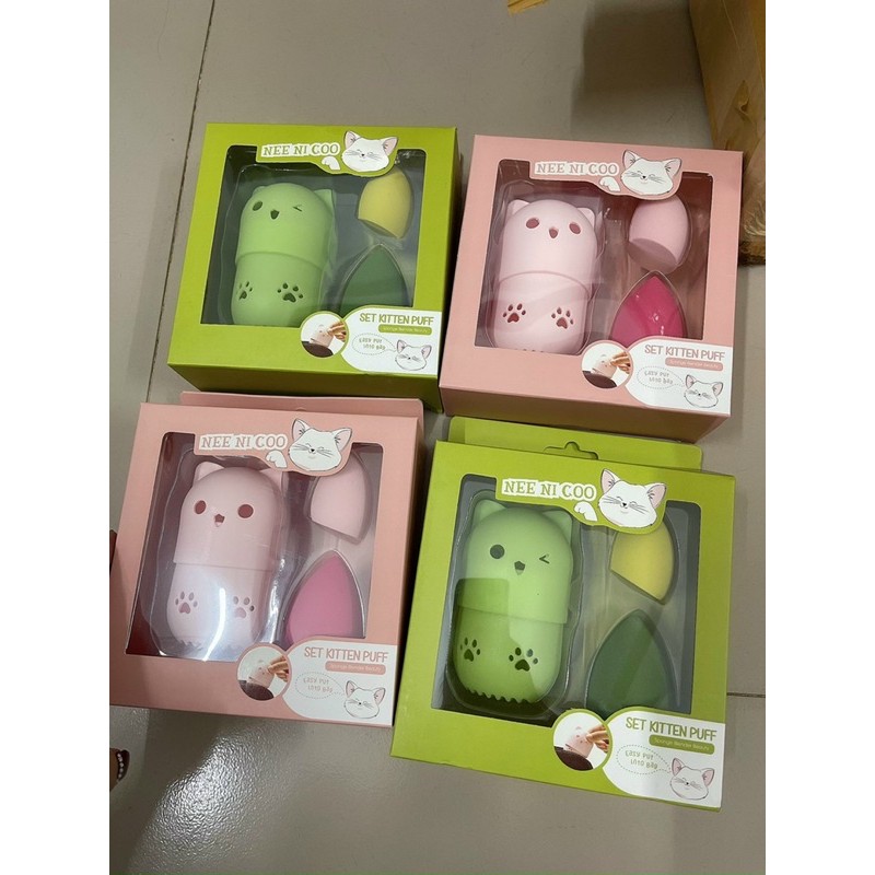 Bông Mút Nee Ni Coo Set Kitten Puff Sponge Blender Beauty 3 Items