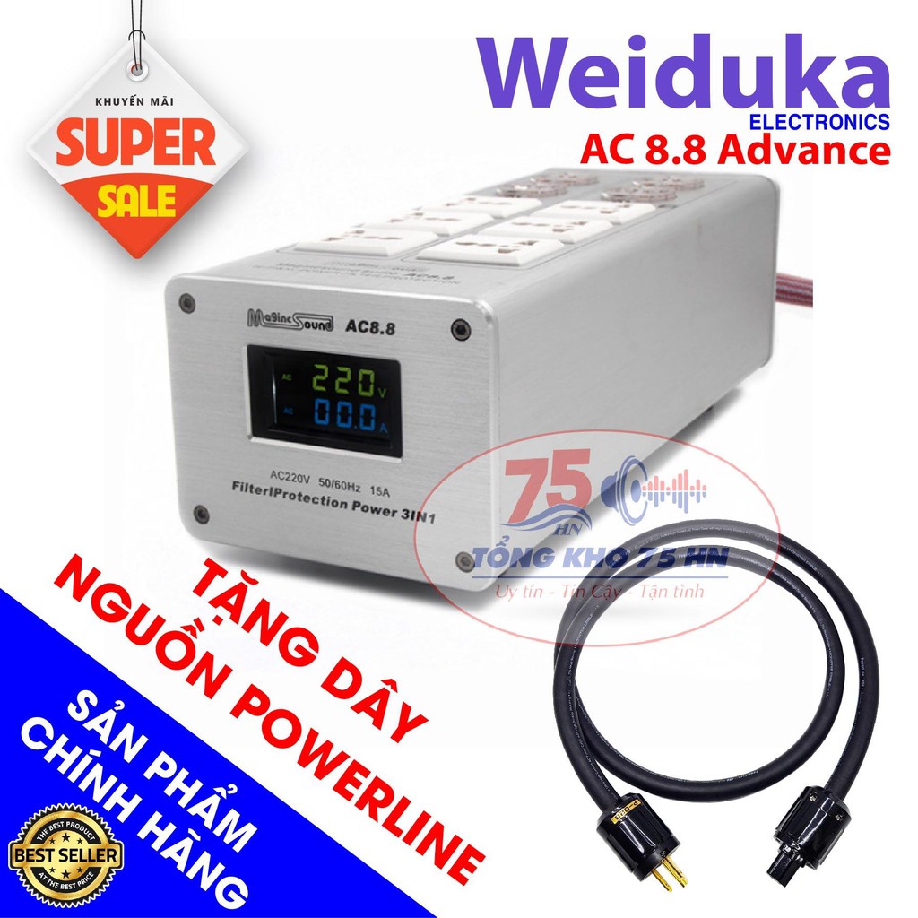 [Mã 159ELSALE hoàn 7% đơn 300K] Bộ lọc nguồn điện sạch WEIDUKA AC8.8 Advance Tặng dây nguồn Monster Powerline 400