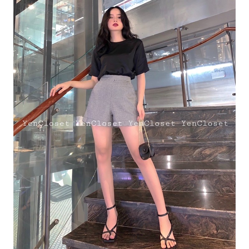 hình chính chủ Yencloset - short caro và áo lụa