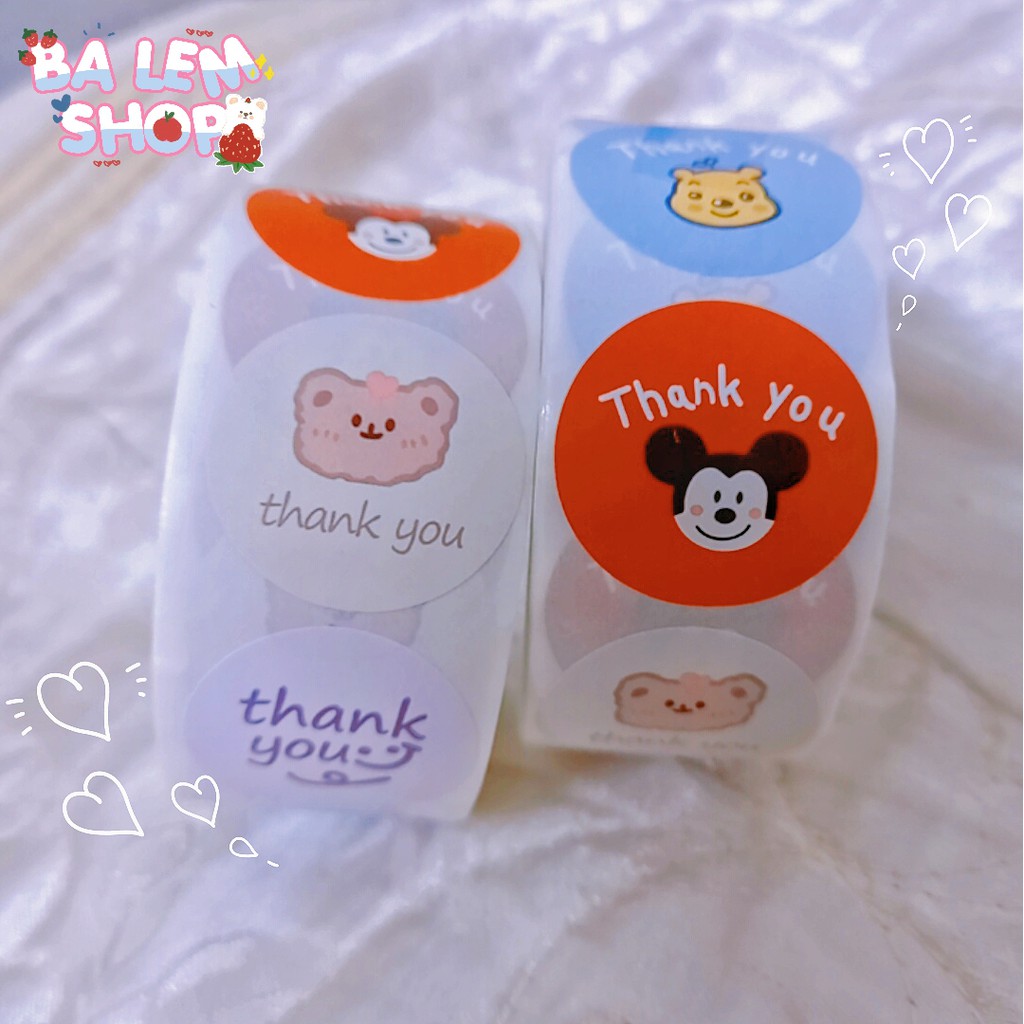 SET 100 - 500 tem Thank you in nhiều hình đáng yêu, xinh xắn