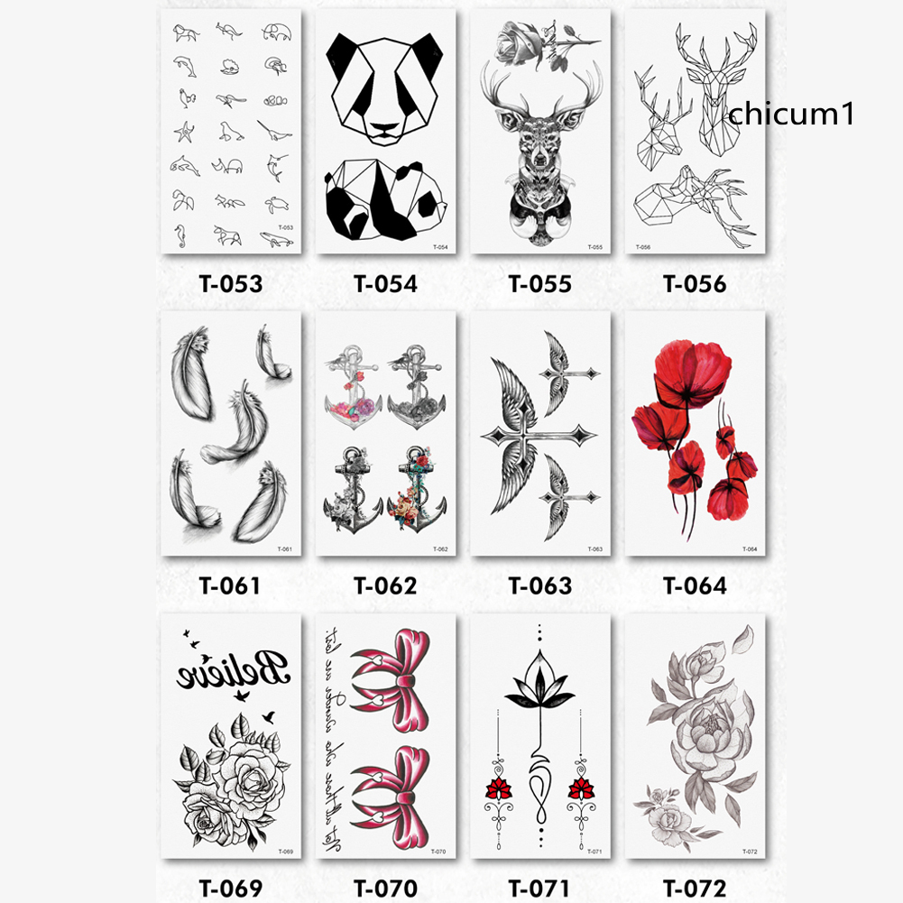 Nhãn dán giả xăm họa tiết hoa/động vật/lông vũ lâu trôi hợp thời trang
